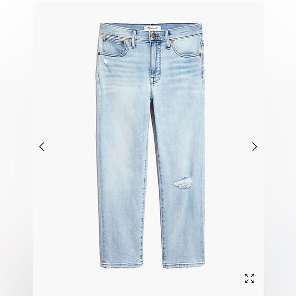 Madewell Mid-Rise Classic Straight Jeans in Wellingfora Wash Knee-Rip Edition 25 - Picture 2 of 15